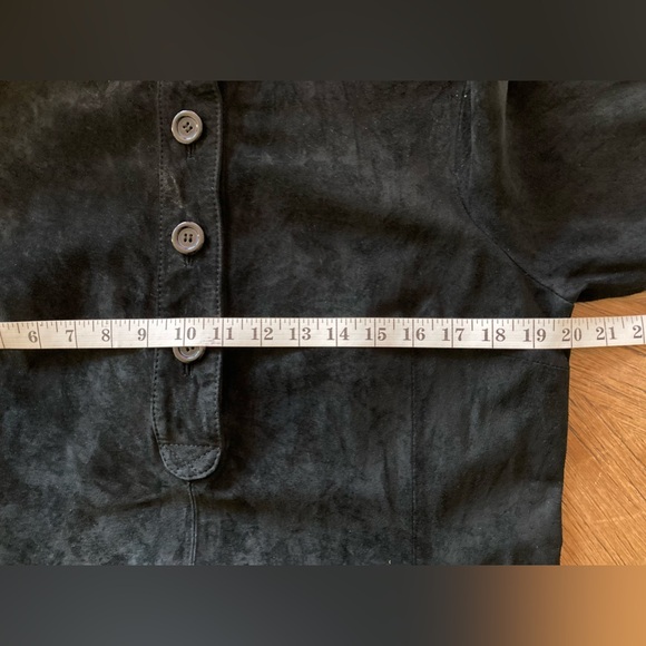 Tristan Black Suede Leather Button Down Jacket / Dress / Tunic / Shirt - Size L - Picture 11 of 12